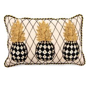 Mackenzie-Childs Pineapple Ivory Lumbar Pillow 22x14 Chic Designer Decor NEW